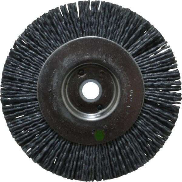 Weiler - 4" OD, 1/2" Arbor Hole, Crimped Nylon Wheel Brush - 1/2" Face Width, 7/8" Trim Length, 0.04" Filament Diam, 6,000 RPM - Benchmark Tooling