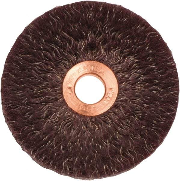 Weiler - 3" OD, 1/2" Arbor Hole, Crimped Steel Wheel Brush - 1/4" Face Width, 1" Trim Length, 0.014" Filament Diam, 20,000 RPM - Benchmark Tooling