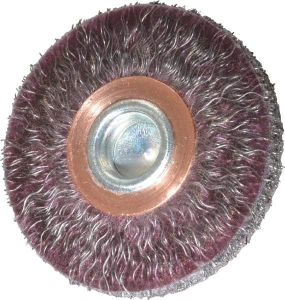 Weiler - 2" OD, 1/4" Shank Diam, Crimped Steel Wheel Brush - 1/4" Face Width, 1/2" Trim Length, 0.0118" Filament Diam, 20,000 RPM - Benchmark Tooling
