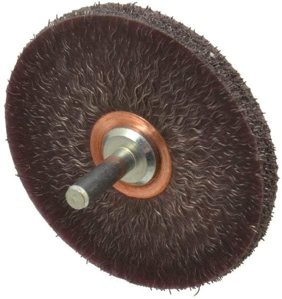 Weiler - 3" OD, 1/4" Shank Diam, Crimped Steel Wheel Brush - 1/4" Face Width, 1" Trim Length, 0.0118" Filament Diam, 20,000 RPM - Benchmark Tooling