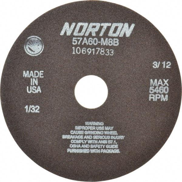 Norton - 7" 60 Grit Aluminum Oxide Cutoff Wheel - 1/32" Thick, 1-1/4" Arbor, 5,460 Max RPM, Use with Stationary Grinders - Benchmark Tooling