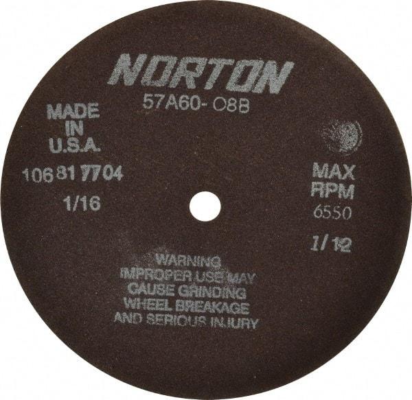 Norton - 7" 60 Grit Aluminum Oxide Cutoff Wheel - 1/16" Thick, 1/2" Arbor, 6,550 Max RPM, Use with Stationary Grinders - Benchmark Tooling