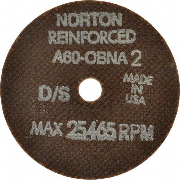 Norton - 3" 60 Grit Aluminum Oxide Cutoff Wheel - 0.06" Thick, 3/8" Arbor, 25,465 Max RPM, Use with Die Grinders - Benchmark Tooling
