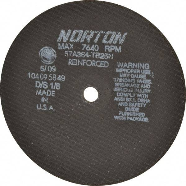 Norton - 8" 36 Grit Aluminum Oxide Cutoff Wheel - 1/8" Thick, 5/8" Arbor, 7,640 Max RPM, Use with Circular Saws - Benchmark Tooling