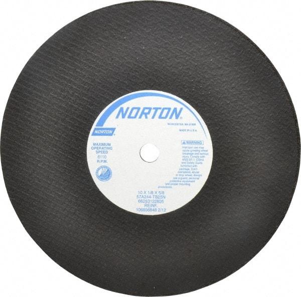 Norton - 10" 24 Grit Aluminum Oxide Cutoff Wheel - 1/8" Thick, 5/8" Arbor, 6,110 Max RPM, Use with Stationary Tools - Benchmark Tooling
