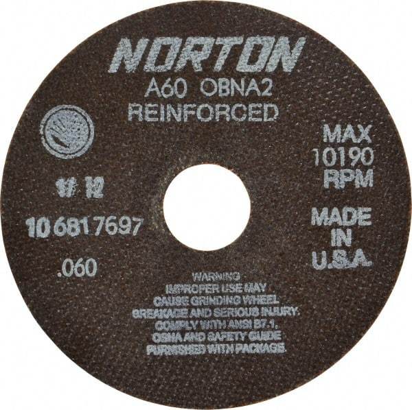 Norton - 6" 60 Grit Aluminum Oxide Cutoff Wheel - 0.06" Thick, 1-1/4" Arbor, 10,190 Max RPM, Use with Circular Saws - Benchmark Tooling