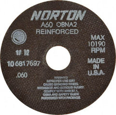 Norton - 6" 60 Grit Aluminum Oxide Cutoff Wheel - 0.06" Thick, 1-1/4" Arbor, 10,190 Max RPM, Use with Circular Saws - Benchmark Tooling