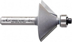 Amana Tool - 1-1/4" Cut Diam, 1/2" Length of Cut, 2 Flute Chamfer Edge Profile Router Bit - Carbide-Tipped, 1/4" Shank Diam, 2" OAL, Uncoated - Benchmark Tooling