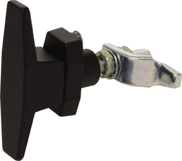 Made in USA - 3-1/16" Long x 3" Wide x 7/8" High, T-Handle Latch with O-Lock - Die Cast Zinc, with Black Powder Coat Finish - Benchmark Tooling