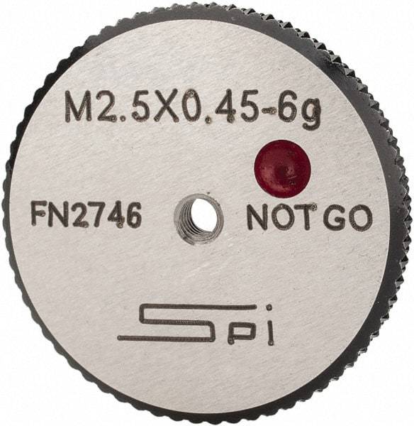 SPI - M2.5x0.45 No Go Single Ring Thread Gage - Class 6G, Oil Hardened Nonshrinking Steel (OHNS), NPL Traceability Certification Included - Benchmark Tooling