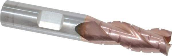 ProMax - 7/16" Diam, 1" LOC, 3 Flute Solid Carbide Roughing & Finishing Corner Radius End Mill - TiCN Finish, 2-3/4" OAL, 7/16" Shank Diam, Straight Shank, 35° Helix, Centercutting - Benchmark Tooling