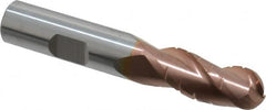 ProMax - 1/2" Diam, 1-1/4" LOC, 3 Flute Solid Carbide Roughing & Finishing Ball End Mill - TiCN Finish, 3" OAL, 1/2" Shank Diam, Weldon Shank, 35° Helix, Centercutting - Benchmark Tooling