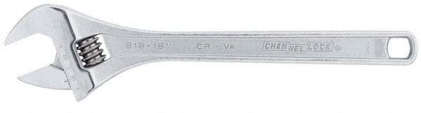 Channellock - 2-1/8" Jaw Capacity, 18" Standard Adjustable Wrench - Chrome Vanadium Steel, Chrome Finish - Benchmark Tooling