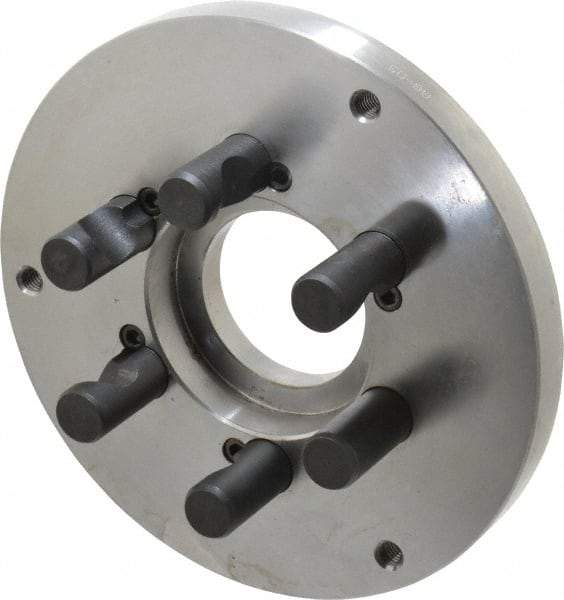 Buck Chuck Company - Adapter Back Plate for 8" Diam Self Centering Lathe Chucks - D1-5 Mount, 2.39" Through Hole Diam, 6.283mm ID, 7.87" OD, 0.794" Flange Height, Steel - Benchmark Tooling