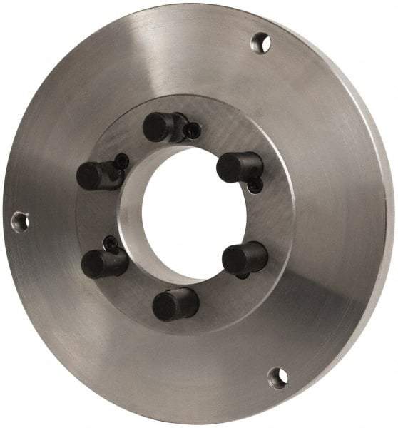 Buck Chuck Company - Adapter Back Plate for 12" Diam Self Centering Lathe Chucks - D1-6 Mount, 2" Through Hole Diam, 10.221mm ID, 12.6" OD, 0.989" Flange Height, Steel - Benchmark Tooling