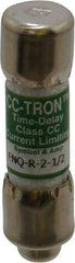 Cooper Bussmann - 300 VDC, 600 VAC, 2.5 Amp, Time Delay General Purpose Fuse - Fuse Holder Mount, 1-1/2" OAL, 200 at AC (RMS) kA Rating, 13/32" Diam - Benchmark Tooling