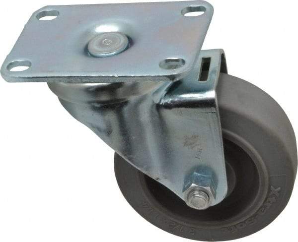 Albion - 3-1/2" Diam x 1-1/4" Wide x 4-1/4" OAH Top Plate Mount Swivel Caster - Rubber, 250 Lb Capacity, Ball Bearing, 2-1/2 x 3-5/8" Plate - Benchmark Tooling