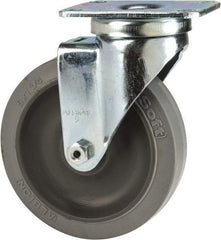 Albion - 5" Diam x 1-1/4" Wide x 6-3/16" OAH Top Plate Mount Swivel Caster - Rubber, 325 Lb Capacity, Delrin Bearing, 2-1/2 x 3-5/8" Plate - Benchmark Tooling