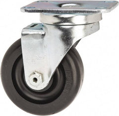 Albion - 3-1/2" Diam x 1-1/4" Wide x 4-11/16" OAH Top Plate Mount Swivel Caster - Polyolefin, 300 Lb Capacity, Delrin Bearing, 2-1/2 x 3-5/8" Plate - Benchmark Tooling