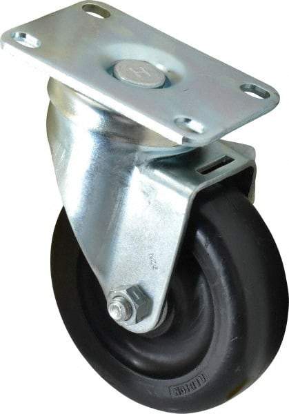 Albion - 4" Diam x 1-1/4" Wide x 5-1/8" OAH Top Plate Mount Swivel Caster - Polyolefin, 300 Lb Capacity, Delrin Bearing, 2-1/2 x 3-5/8" Plate - Benchmark Tooling