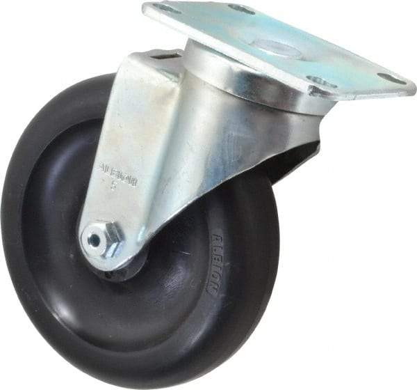 Albion - 5" Diam x 1-1/4" Wide x 6-3/16" OAH Top Plate Mount Swivel Caster - Polyolefin, 350 Lb Capacity, Delrin Bearing, 2-1/2 x 3-5/8" Plate - Benchmark Tooling