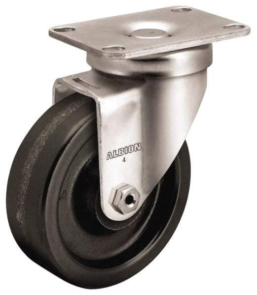 Albion - 4" Diam x 1-1/4" Wide x 5-1/8" OAH Top Plate Mount Swivel Caster - Phenolic, 350 Lb Capacity, Plain Bearing, 2-1/2 x 3-5/8" Plate - Benchmark Tooling