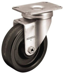 Albion - 4" Diam x 1-1/4" Wide x 5-1/8" OAH Top Plate Mount Swivel Caster - Phenolic, 350 Lb Capacity, Plain Bearing, 2-1/2 x 3-5/8" Plate - Benchmark Tooling