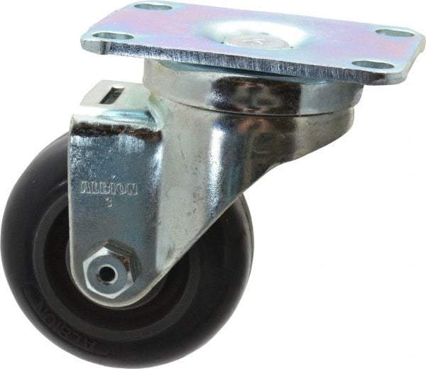 Albion - 3" Diam x 1-1/4" Wide x 4-1/4" OAH Top Plate Mount Swivel Caster - Polyurethane, 300 Lb Capacity, Delrin Bearing, 2-1/2 x 3-5/8" Plate - Benchmark Tooling