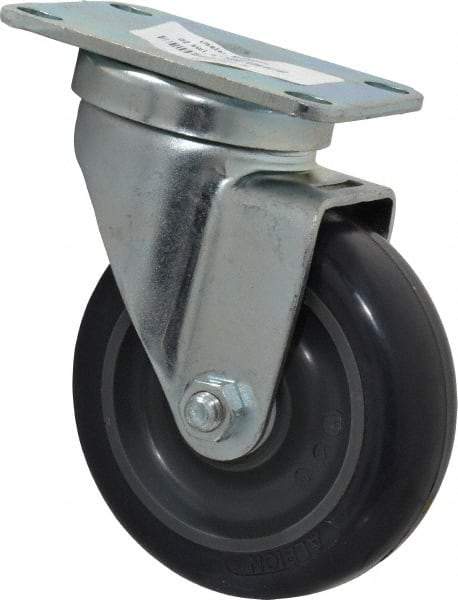 Albion - 4" Diam x 1-1/4" Wide x 5-1/8" OAH Top Plate Mount Swivel Caster - Polyurethane, 350 Lb Capacity, Delrin Bearing, 2-1/2 x 3-5/8" Plate - Benchmark Tooling