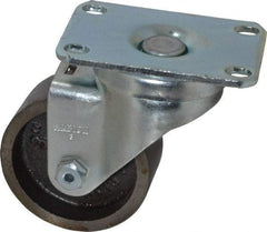 Albion - 3" Diam x 1-1/4" Wide x 4-1/4" OAH Top Plate Mount Swivel Caster - Cast Iron, 300 Lb Capacity, Plain Bearing, 2-1/2 x 3-5/8" Plate - Benchmark Tooling