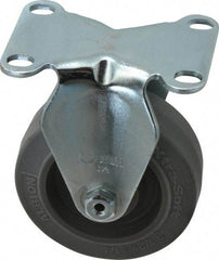 Albion - 3-1/2" Diam x 1-1/4" Wide x 4-1/4" OAH Top Plate Mount Rigid Caster - Rubber, 250 Lb Capacity, Ball Bearing, 2-1/2 x 3-5/8" Plate - Benchmark Tooling