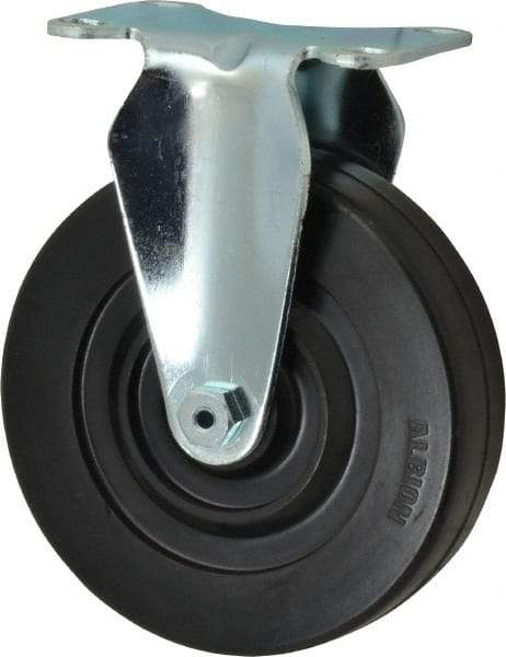 Albion - 5" Diam x 1-1/4" Wide x 6-3/16" OAH Top Plate Mount Rigid Caster - Hard Rubber, 350 Lb Capacity, Plain Bearing, 2-1/2 x 3-5/8" Plate - Benchmark Tooling