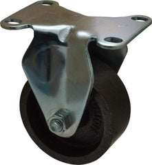 Albion - 3" Diam x 1-1/4" Wide x 4-1/4" OAH Top Plate Mount Rigid Caster - Cast Iron, 300 Lb Capacity, Nylon Bearing, 2-1/2 x 3-5/8" Plate - Benchmark Tooling