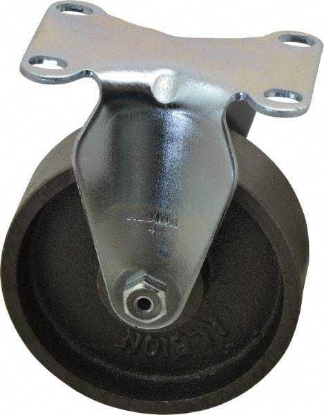 Albion - 4" Diam x 1-1/4" Wide x 5-1/8" OAH Top Plate Mount Rigid Caster - Cast Iron, 350 Lb Capacity, Plain Bearing, 2-1/2 x 3-5/8" Plate - Benchmark Tooling