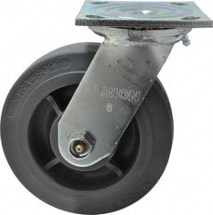 Albion - 6" Diam x 2" Wide x 7-1/4" OAH Top Plate Mount Swivel Caster - Soft Rubber, 600 Lb Capacity, Roller Bearing, 4 x 4-1/2" Plate - Benchmark Tooling