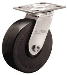 Albion - 8" Diam x 2" Wide x 9-1/2" OAH Top Plate Mount Swivel Caster - Rubber, 500 Lb Capacity, Roller Bearing, 4 x 4-1/2" Plate - Benchmark Tooling