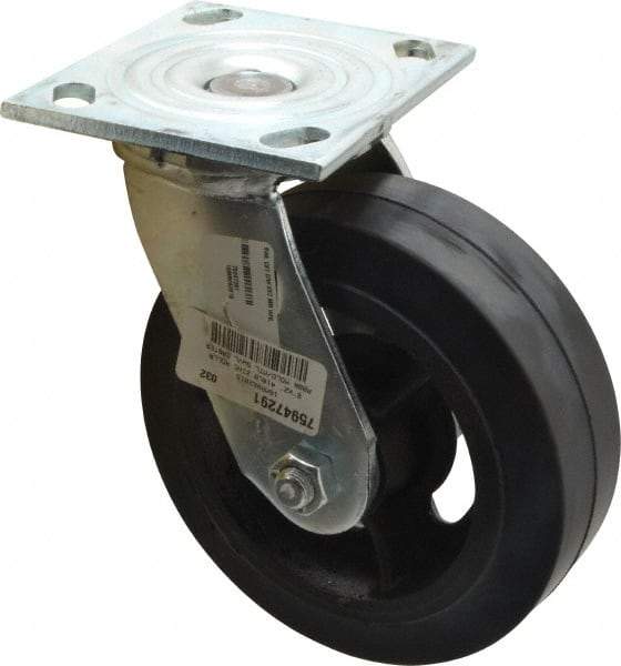 Albion - 6" Diam x 2" Wide x 7-1/4" OAH Top Plate Mount Swivel Caster - Rubber, 410 Lb Capacity, Roller Bearing, 4 x 4-1/2" Plate - Benchmark Tooling