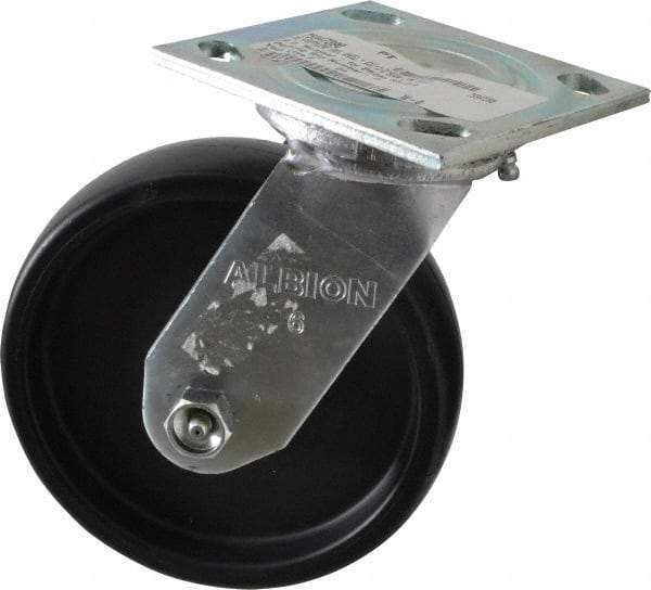 Albion - 6" Diam x 1-1/2" Wide x 7-1/4" OAH Top Plate Mount Swivel Caster - Polypropylene, 550 Lb Capacity, Roller Bearing, 4 x 4-1/2" Plate - Benchmark Tooling