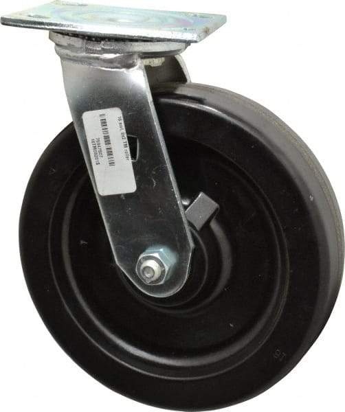 Albion - 8" Diam x 2" Wide x 9-1/2" OAH Top Plate Mount Swivel Caster - Phenolic, 1,250 Lb Capacity, Roller Bearing, 4 x 4-1/2" Plate - Benchmark Tooling