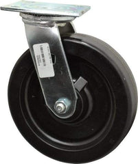 Albion - 8" Diam x 2" Wide x 9-1/2" OAH Top Plate Mount Swivel Caster - Phenolic, 1,250 Lb Capacity, Roller Bearing, 4 x 4-1/2" Plate - Benchmark Tooling
