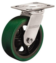 Albion - 6" Diam x 2" Wide x 7-1/4" OAH Top Plate Mount Swivel Caster - Polyurethane, 1,230 Lb Capacity, Roller Bearing, 4 x 4-1/2" Plate - Benchmark Tooling