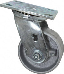 Albion - 4" Diam x 2" Wide x 5-5/8" OAH Top Plate Mount Swivel Caster - Cast Iron, 700 Lb Capacity, Roller Bearing, 4 x 4-1/2" Plate - Benchmark Tooling