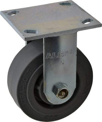 Albion - 5" Diam x 2" Wide x 6-1/2" OAH Top Plate Mount Rigid Caster - Soft Rubber, 350 Lb Capacity, Roller Bearing, 4 x 4-1/2" Plate - Benchmark Tooling