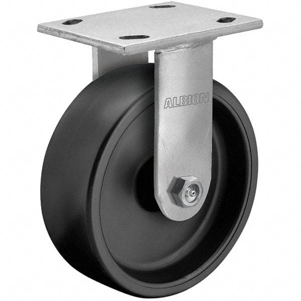 Albion - 5" Diam x 2" Wide x 6-1/2" OAH Top Plate Mount Rigid Caster - Polypropylene, 550 Lb Capacity, Roller Bearing, 4 x 4-1/2" Plate - Benchmark Tooling