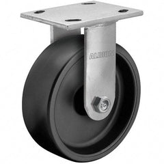 Albion - 4" Diam x 2" Wide x 5-5/8" OAH Top Plate Mount Rigid Caster - Rubber, 350 Lb Capacity, Roller Bearing, 4 x 4-1/2" Plate - Benchmark Tooling