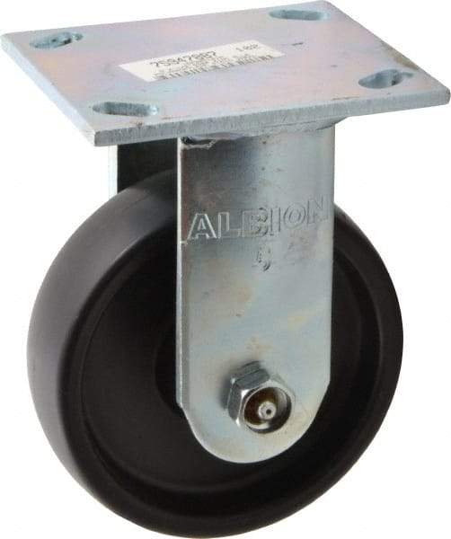 Albion - 5" Diam x 1-1/2" Wide x 6-1/2" OAH Top Plate Mount Rigid Caster - Polypropylene, 450 Lb Capacity, Roller Bearing, 4 x 4-1/2" Plate - Benchmark Tooling