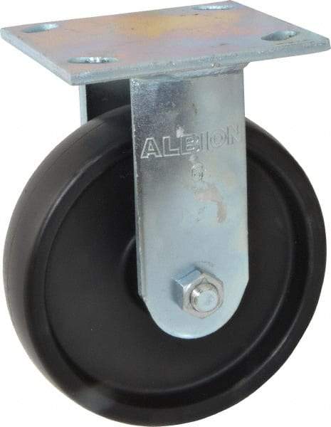 Albion - 6" Diam x 1-1/2" Wide x 7-1/4" OAH Top Plate Mount Rigid Caster - Polypropylene, 550 Lb Capacity, Roller Bearing, 4 x 4-1/2" Plate - Benchmark Tooling