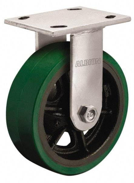 Albion - 4" Diam x 2" Wide x 5-5/8" OAH Top Plate Mount Rigid Caster - Polyurethane, 700 Lb Capacity, Roller Bearing, 4 x 4-1/2" Plate - Benchmark Tooling