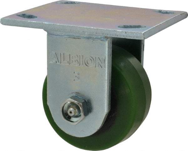 Albion - 3-1/4" Diam x 1-5/8" Wide x 4-1/4" OAH Top Plate Mount Rigid Caster - Polyurethane, 420 Lb Capacity, Roller Bearing, 4 x 4-1/2" Plate - Benchmark Tooling