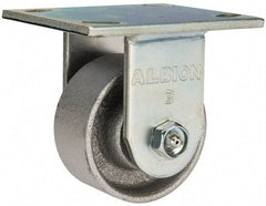 Albion - 3-1/4" Diam x 1-1/2" Wide x 4-1/4" OAH Top Plate Mount Rigid Caster - Cast Iron, 400 Lb Capacity, Roller Bearing, 4 x 4-1/2" Plate - Benchmark Tooling